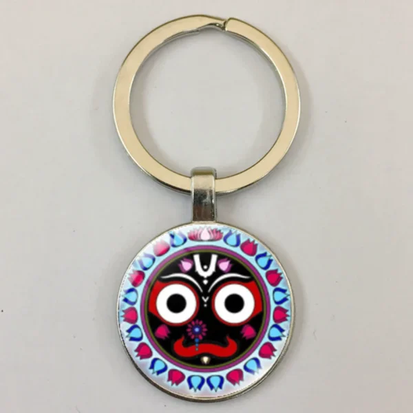 Jagannath Krishna Cartoon Art Photo Keychain For Women Men Vintage Face Lotus Glass Cabochon Keychain Religious Jewelry - Image 5