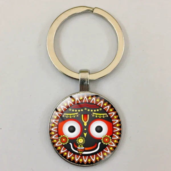 Jagannath Krishna Cartoon Art Photo Keychain For Women Men Vintage Face Lotus Glass Cabochon Keychain Religious Jewelry - Image 4