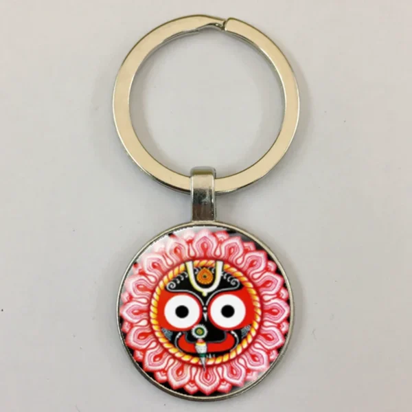 Jagannath Krishna Cartoon Art Photo Keychain For Women Men Vintage Face Lotus Glass Cabochon Keychain Religious Jewelry - Image 6