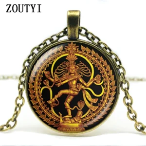 Necklace Destroyer Dance Lord Shiva Pendant Glass Buddhist Necklace Indian God Spirit Amulet Necklace