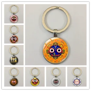 Jagannath Krishna Cartoon Art Photo Keychain For Women Men Vintage Face Lotus Glass Cabochon Keychain Religious Jewelry