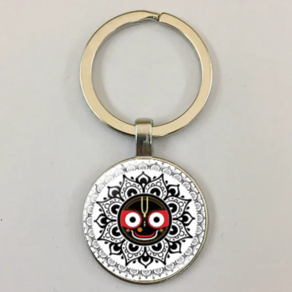 Jagannath Krishna Cartoon Art Photo Keychain For Women Men Vintage Face Lotus Glass Cabochon Keychain Religious Jewelry - Image 2