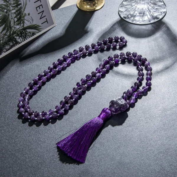 Prayer Necklace Natural Stones | Natural Amethyst Stones | Mala 108 Amethyst Beads - 8mm - Aliexpress - Image 3