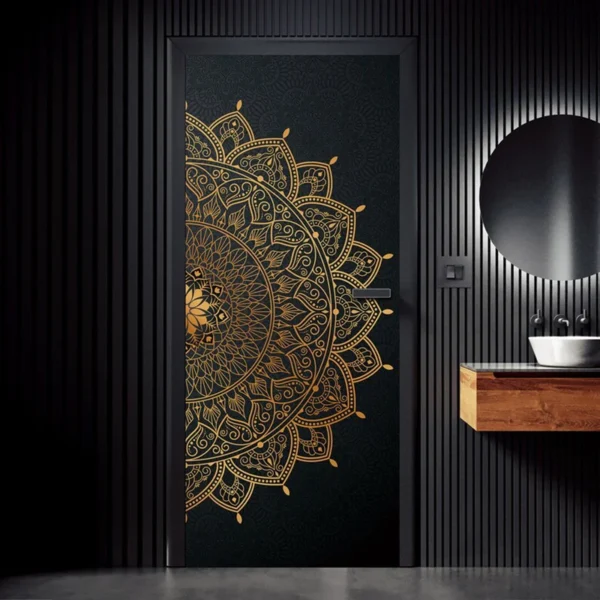 Door sticker PVC mural Living room Bedroom Bohemian Mandala Indian style waterproof sticker - Image 3