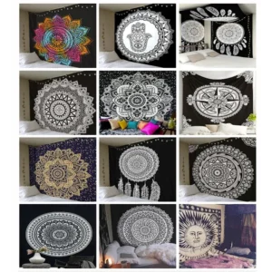 Polyester Mandala Print Tapestry Wall Hanging Carpet Throw Yoga Beach Mat Blanket Large Sleeping Pad Wall Art Tapestry Decor