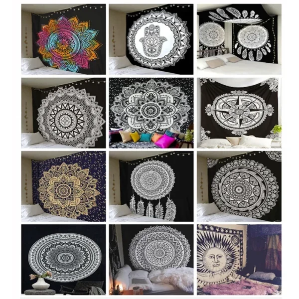 Polyester Mandala Print Tapestry Wall Hanging Carpet Throw Yoga Beach Mat Blanket Large Sleeping Pad Wall Art Tapestry Decor