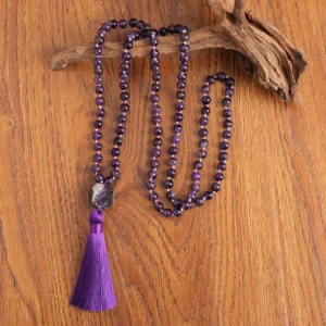 Prayer Necklace Natural Stones | Natural Amethyst Stones | Mala 108 Amethyst Beads - 8mm - Aliexpress
