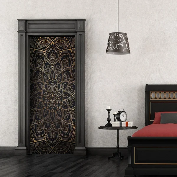 Door sticker PVC mural Living room Bedroom Bohemian Mandala Indian style waterproof sticker - Image 6