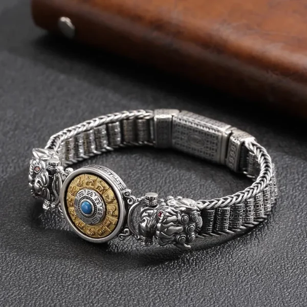 Handmade Creative Lucky Buddhist Scripture Bracelets Men Turn Beads Retro Six-character Mantra Jewelry - Image 5