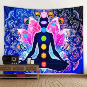 Meditation Seven Chakra Tapestry Indian Buddha Wall Decoration Mandala Tapestry Witchcraft Bohemian Hippie Home Decor Yoga Mat