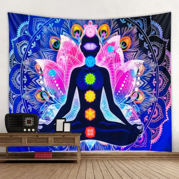 Meditation Seven Chakra Tapestry Indian Buddha Wall Decoration Mandala Tapestry Witchcraft Bohemian Hippie Home Decor Yoga Mat