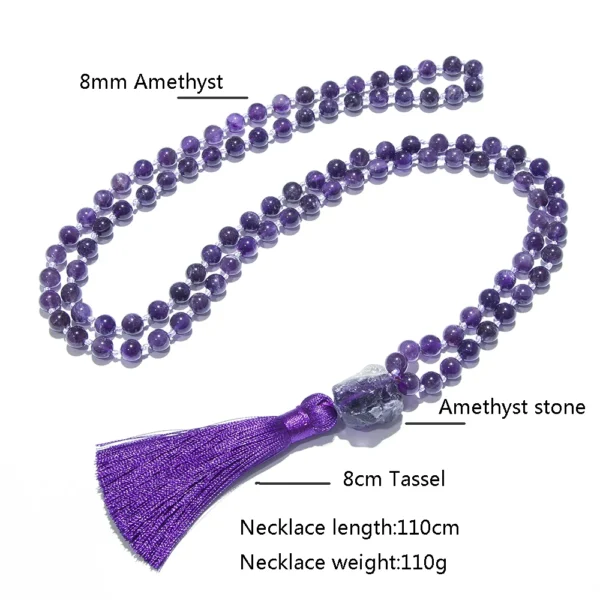 Prayer Necklace Natural Stones | Natural Amethyst Stones | Mala 108 Amethyst Beads - 8mm - Aliexpress - Image 2