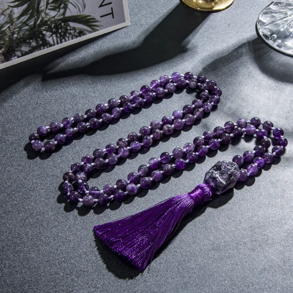 Prayer Necklace Natural Stones | Natural Amethyst Stones | Mala 108 Amethyst Beads - 8mm - Aliexpress - Image 5